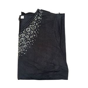 Quacker Factory Womens 3X Black V-neck T-shirt 3/4 Sleeve with Animal Rhinestone